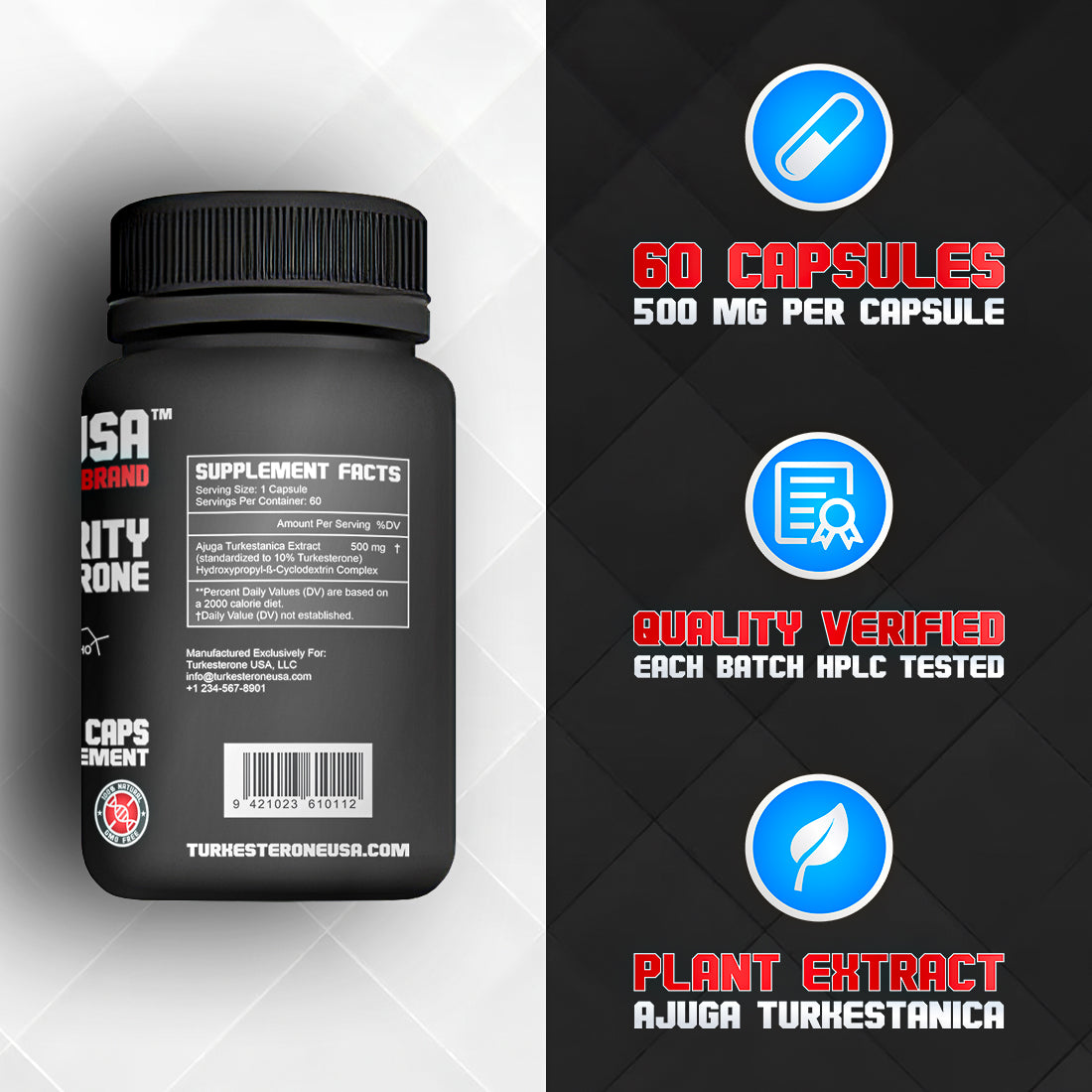 Turk USA™ - 500 mg de turkesterona premium (extracto de Ajuga turkestanica)